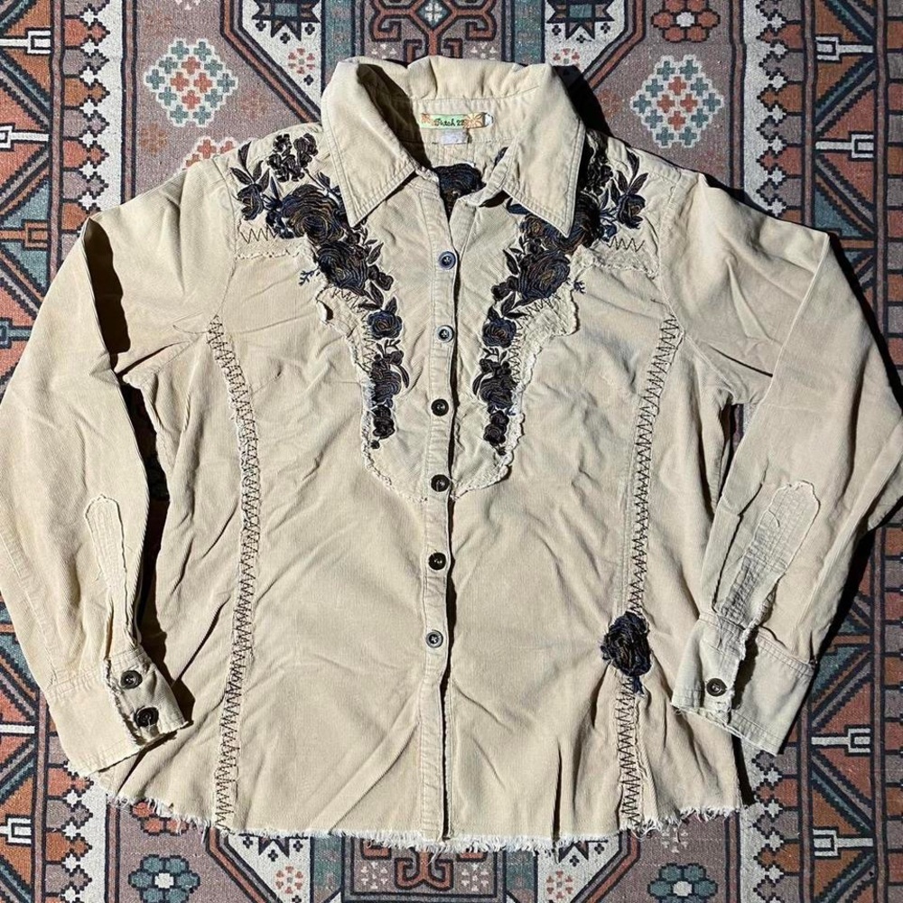 Patch 22 corduroy floral embroidered button up collared jacket